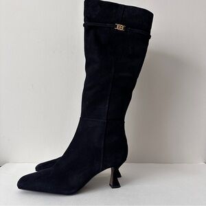 NEW Sam Edelman Lyla Black Suede Knee-High Kitten Heel Women's Boots, Sz 9.5